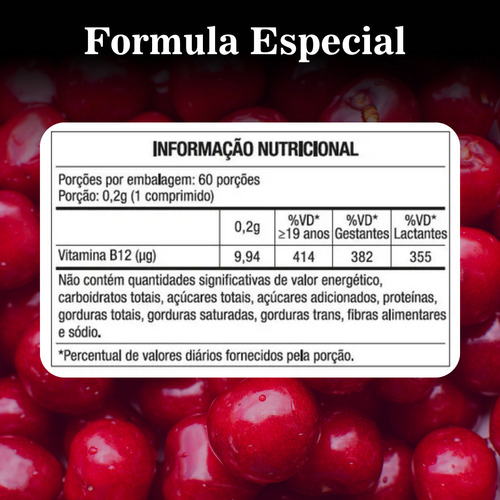 B12 Metilcobalamina (60 Cp) Maxinutri Frutas Vermelhas Vegan Frutas Vermelhas
