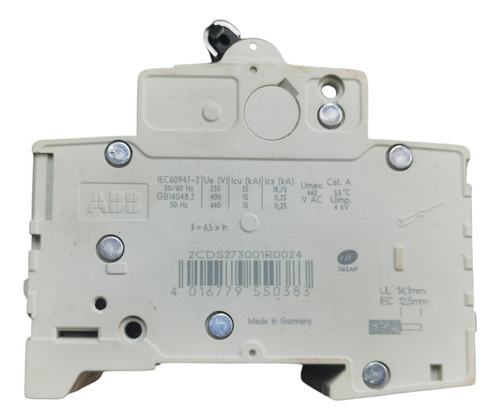 Pastilla, Interruptor Magnetotérmico Abb S 203m-c2, 3p, 2a