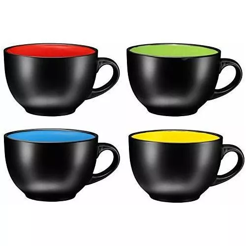 Tazas grandes grandes de cerámica blancas para capuchino, café, café con  leche, cereales, helado, etc. Juego de 4, blanco, 22 onzas