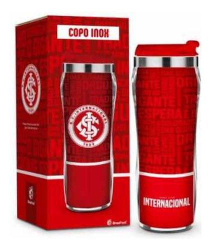 Copo Inox Temas Inter 2 Brasfoot 350ml - 17.5cm, 8.00cm