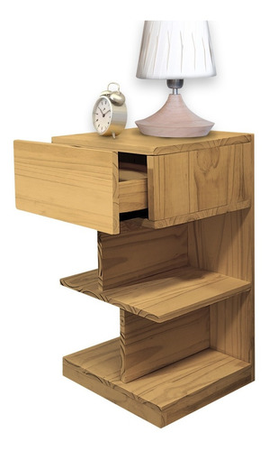 Mesa De Luz Madera Estantes 1 Cajon Macizo Moderno Sajo