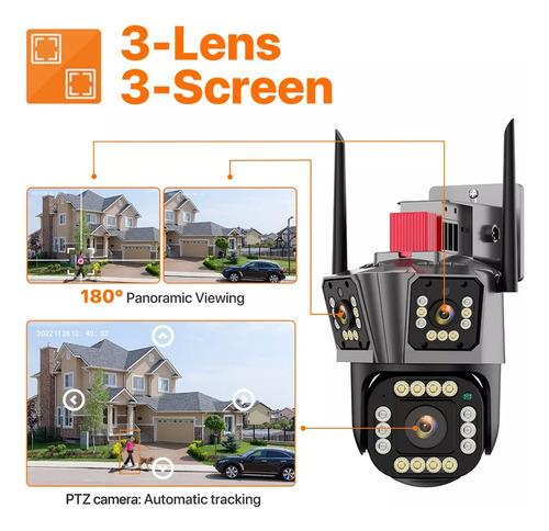 Cámara De Seguridad Ptz Inalámbrica De 4mp Triple Lente Cctv