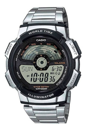 Relógio Casio Masculino Wold Mapa Digital Prata