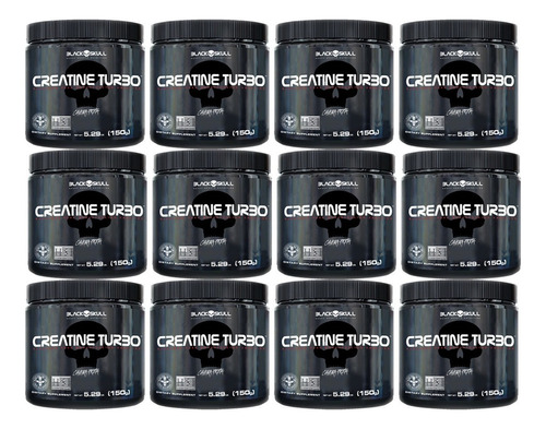 Kit 12x Creatina Turbo - 150g - Caveira Preta / Black Skull Sabor Uva