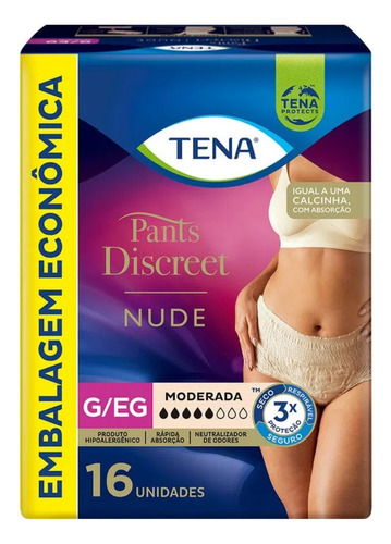 Calcinha Descartável Tena Pants Discreet Nude G/eg 16 Und