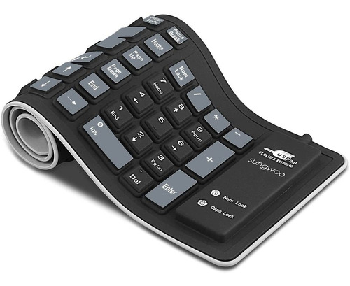 Teclado De Silicona Plegable Por Cable Usb | Negro Y Gris