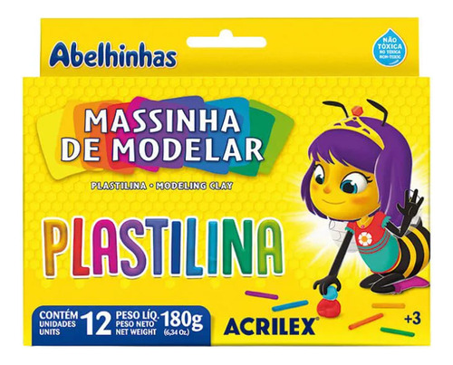 Massa De Modelar 12 Cores Plastilina 180g Acrilex