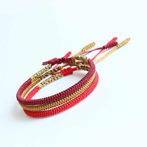 Pulseras Tibetanas, Set De 3 Piezas, Hechas Por Monjes Color Rojo/dorado Diámetro 17 Cm Largo 17 Cm