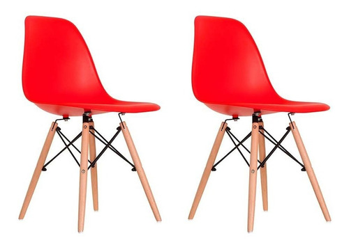 Kit 2 Cadeiras Charles Eames Eiffel Wood Design Varias Cores Cor Da Estrutura Da Cadeira Vermelho