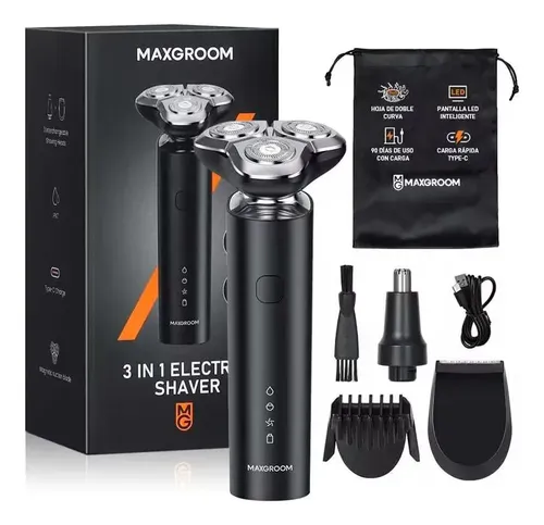 Rasuradora Electrica Recargable Afeitadora Hombre 3 En 1 Para Barba Y Nariz Mini Portatil De Viaje Impermeable Kit De Peluqueria Con Cargador USB, Uso Seco Humedo LED