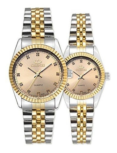 Swiss Brand Two Tone Watch Hombres Mujeres Gold Silver Stain