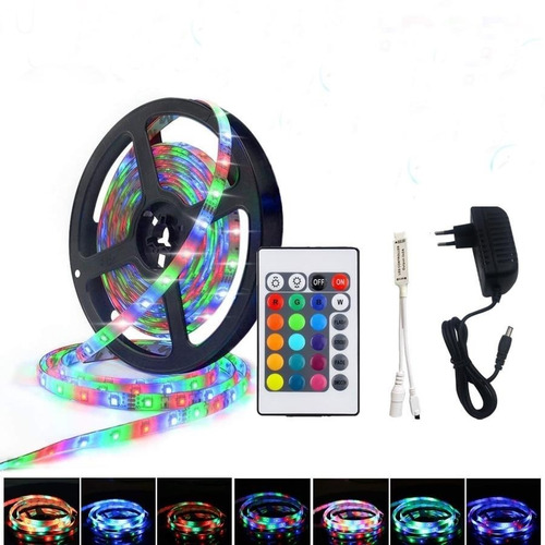 Cinta Rollo Tira Luces Led 5mt Multicolor +control Rgb Kit