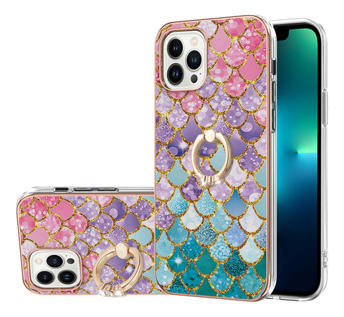 Funda Para Teléfono Motorola Series Sparkling Imd Con Agarre Giratorio Para Los Dedos, Balanzas De Colores Y Patrón De Escamas Rosas