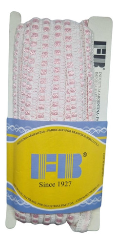 Galón Pasamanería Ancho 1 Cm Pieza X 20 Mts Blanco Con Rosa