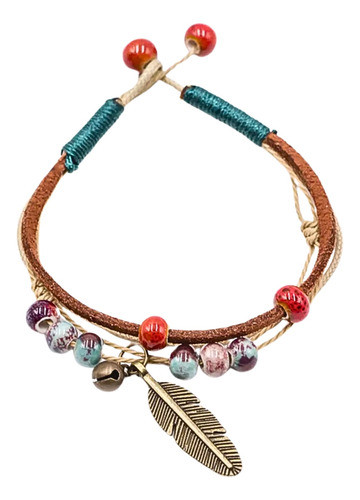 Pulsera De Cerámica Para Mujer Manilla Con Cascabel Pluma 