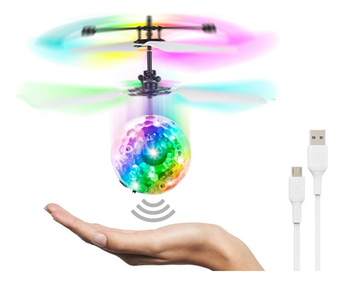 Bola Voladora Helicoptero Dron Esfera Luz Rgb Juguete Usb Color Transparente