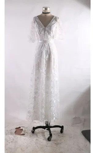 Vestido De Novia Con Mangas De Pétalos Y Cuello En V