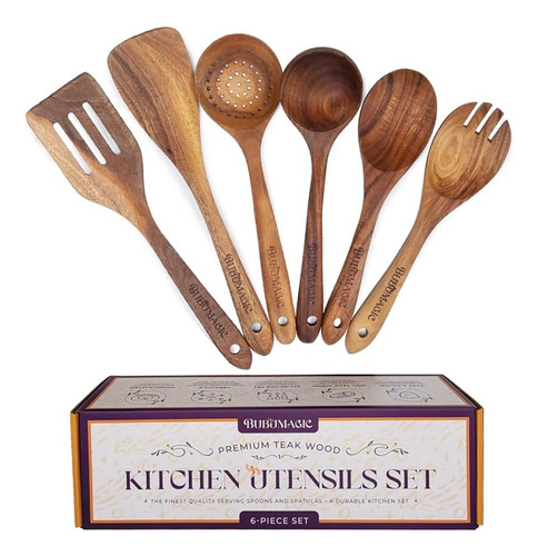 Bubumagic Juego De Utensilios De Cocina De Madera, 6 Cuchara