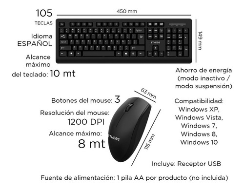 Kit Teclado Mouse Receptor Bluetooth Inalámbrico Español