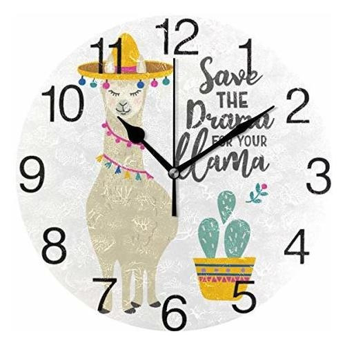 Senya Linda Llama Alpaca Con Diseño De Cactus Reloj De Pared