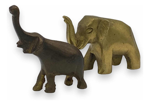 2 Simpáticos Elefantes Minatura De Bronce