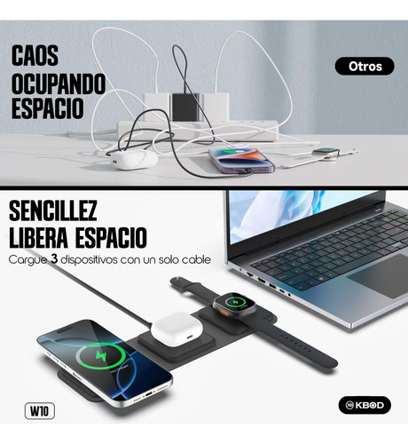 Base Cargador Inalámbrico 3en1 Magsafe 15w Kbod W10 Plegable