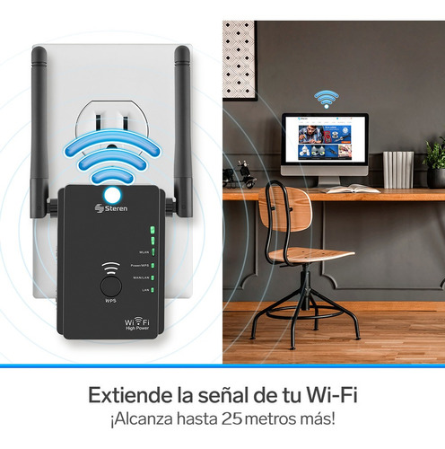 Imagen 6 de 12 de Access point, Repetidor, Router Steren COM-8200 negro 100V/240V