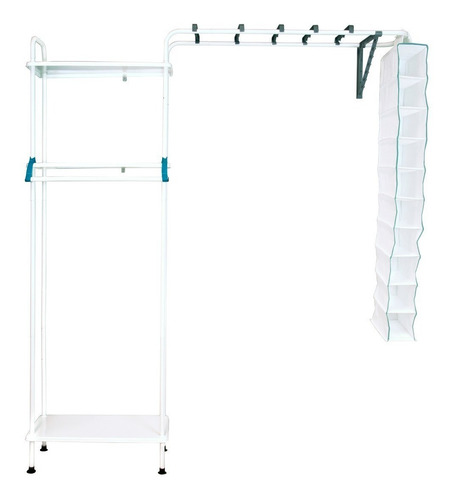 Imagen 4 de 8 de Closet Konekte Blanco Expandible 3 Repisas Metal Y Zapatera