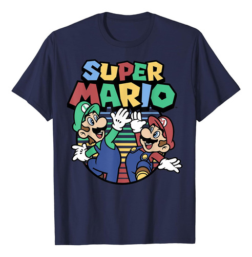 Camiseta Gráfica Nintendo Super Mario Luigi High Five Stripe