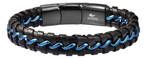 Magna Steel Pulsera Trenzada De Cuero Genuino Para Hombre (a