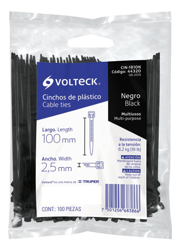 Cincho Plastico Negro 10 Cms. 100 Pzs 44320