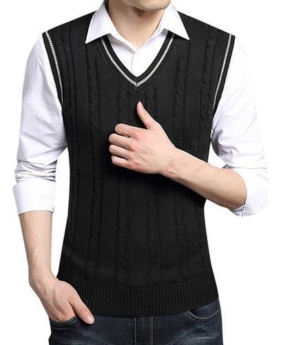 Hombre Chalecos Casual Tejido Ab02 Algodón Cuello En V Man