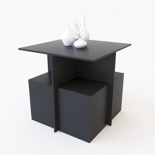 Imagen 3 de 10 de Juego Comedor Living Delos Mesa + 4 Cubos Puff Melamina