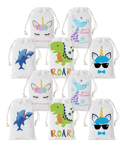 Unicorn Shark Dinosaur Party Favor Bolsas Cordón Goody...