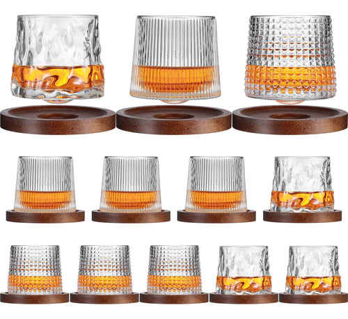 Juego De 12 Vasos De Whisky Giratorios A La Antigua Con Posa