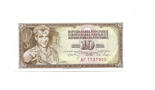 Yugoslavia. 10 Dinares. 1968. Pick 82. Unc. S/c