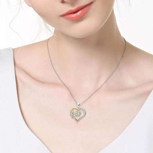 Collar Plata Fina 925 Corazon Girasol Moissanita Baño Oro Con Caja