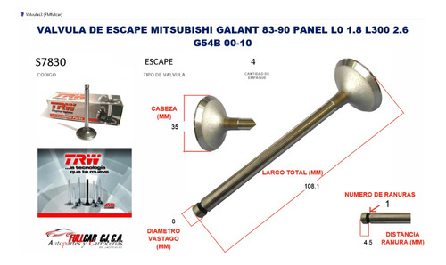 Valvula De Escape Mitsubishi Galant 83-90 Panel L0 1.8 16v L