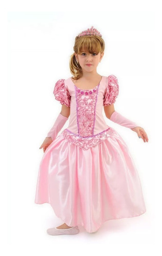 Vestido Fantasia Luxo Princesa Aurora Bela Adormecida+ Luvas