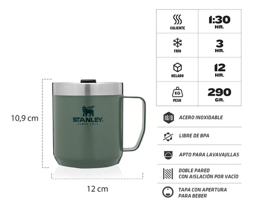 Stanley Taza Térmica Camp Mug 354 Ml Verde Liso