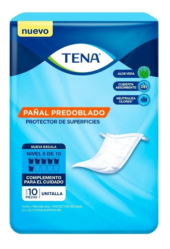  Protector De Cama, Sabanilla, Pañal Predoblado Tena 10 Un