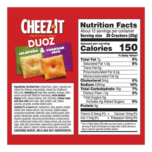 Galletas Cheez-it Duoz Jalapeño Y Cheddar Jack 352g