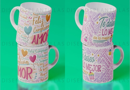 20 Plantillas Cumpleaños - Sublimacion Tazones - Editables
