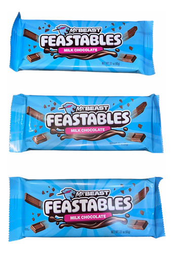 Barra Chocolate Mr Beast Feastables 3 Pack 60g Nueva Imagen