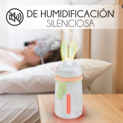 Humidificador Difusor De Aromas Diseño De Conejo Con Bufanda Con Luz Led Slim Company Para Aromaterapia, Sesiones De Relajación, Purificación Del Aire Color Blanco Con Verde