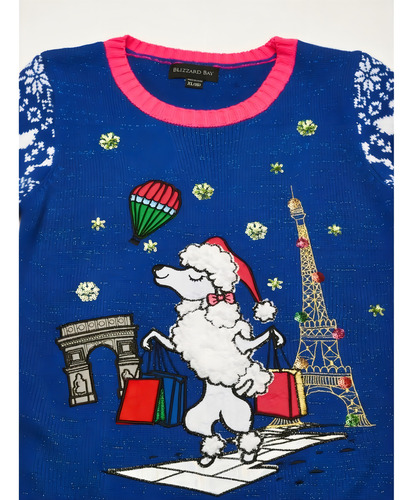 Blizzard Bay Suéter Feo De Navidad Para Niñas, Color Azul/rosa/caniche