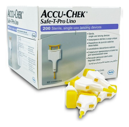 Lancetas Accu Chek Safe T Pro Uno Caja X 200 Unidades Blanco Con Amarillo