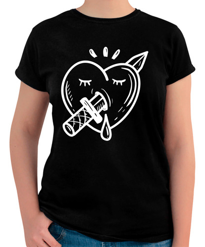 Playera Con Diseño Corazón Herido Dark - Algodón Peinado