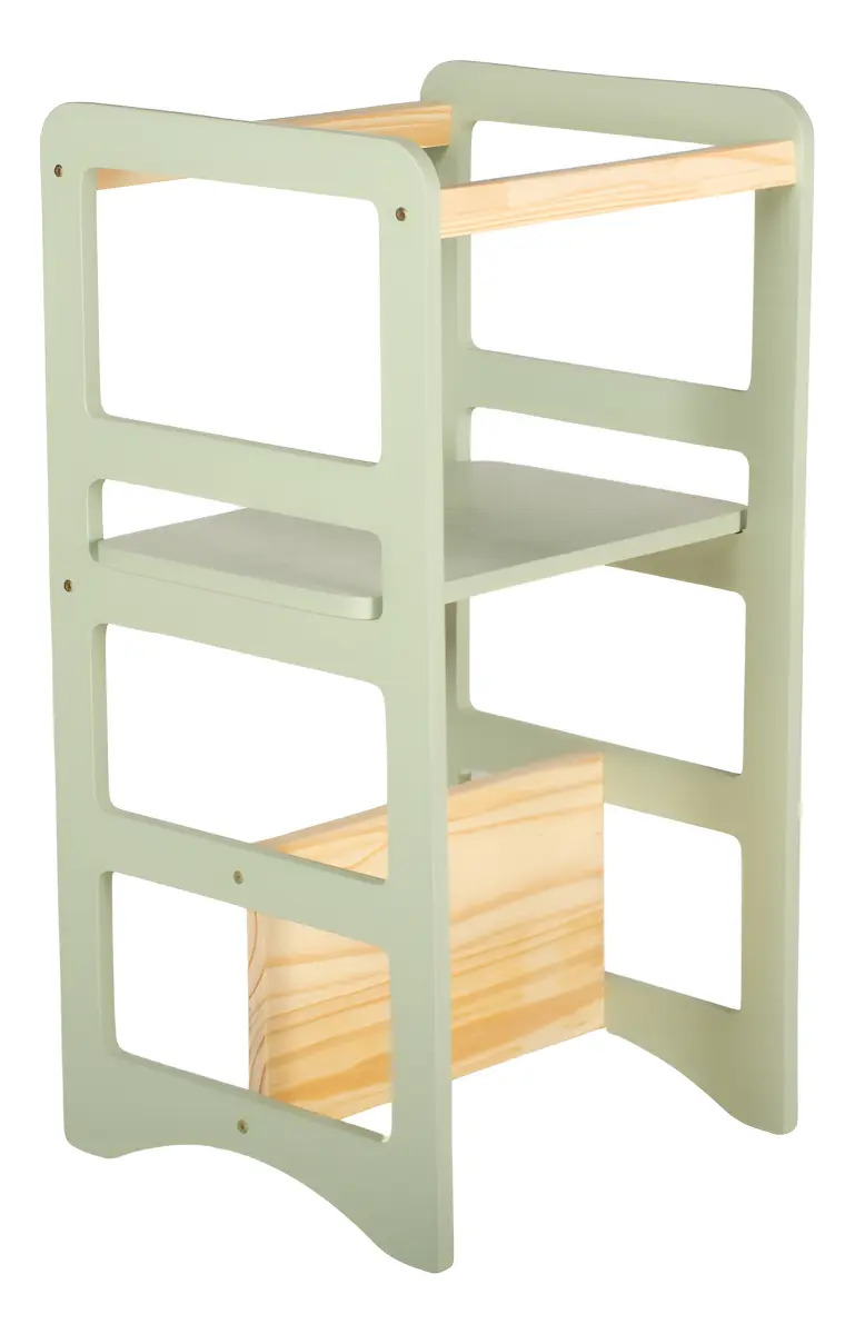 Torre De Aprendizagem R&R Decor Montessori 4x1 Cadeirão Mesinha Cor Verde Chá