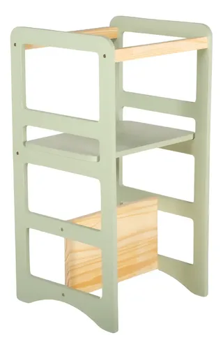 Torre De Aprendizagem R&R Decor Montessori 4x1 Cadeirão Mesinha Cor Verde Chá